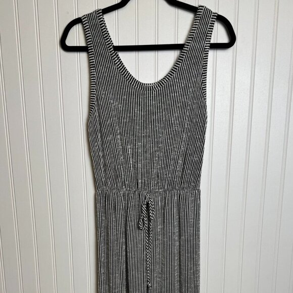 Black Striped Sleeveless Jumpsuit Jogger Style, Drawstring Waist J7 - Picture 6 of 7
